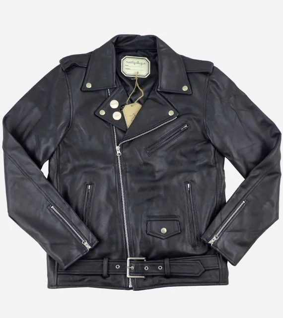 Blouson biker James byron, perfecto en cuir, marque Marty and Gus, couleur noir