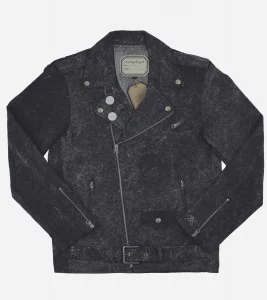 veste zippee délavé, perfecto en cuir, Marque Marty and gus, couleur noir