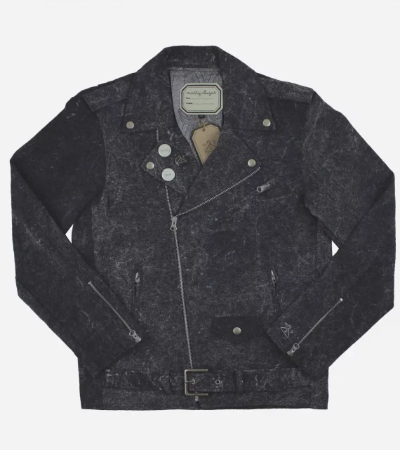 veste zippee délavé, perfecto en cuir, Marque Marty and gus, couleur noir