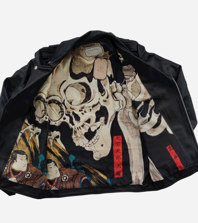 Blouson cuir Agneau motif japan skull