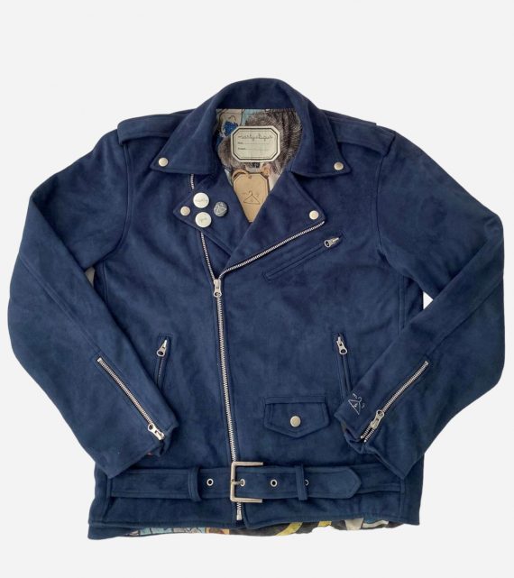 blouson biker, suede navy samourai